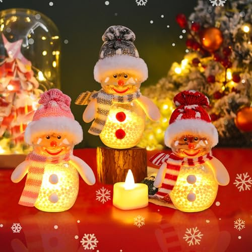 ACAREY Weihnachtsdeko mit Licht 2 Stück Weihnachten Deko Wichtel Schneemann Figure Weihnachten Tischdeko Weihnachten Figur für Weihnachtsdeko Innen Kamin Büro Zimmer Weihnachten Geschenke (3 Stück)