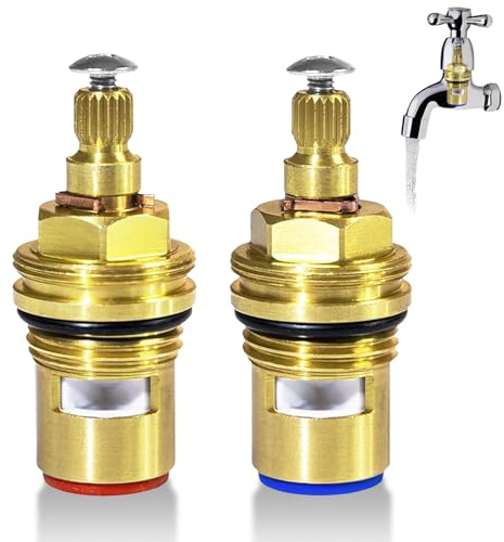 DEFIYEAR 2PCS Brass Tap Cartridge Replacement - Quarter Turn Ceramic Valve Insert for Mixer Taps, Hot & Cold Water Control, Durable Faucet Inserts for Kitchen & Bathroom