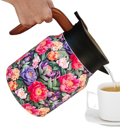 Teiera retrò | Teiera in acciaio inox con infusore Teiera floreale vintage – Teiera isolata termica per il Ringraziamento, Natale, Capodanno cinese