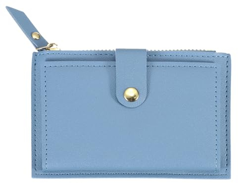 sourcing map Small Credit Card Holder Slim PU Leather Wallet Minimalist Card Case Holder Coin Purse Change Purse with Cotton and Zipper for Men Women (Blue)