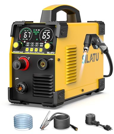 SILATU Plasma Cutter, 65Amps Non-HF Blowback Pilot Arc CNC Plasma Cutter Machine, 110/220V Dual Voltage Large LED Display Air Sensor Technology, 3/5'' Clean Cut 1'' Max Cut, PT/2T/4T for Beginners DIY