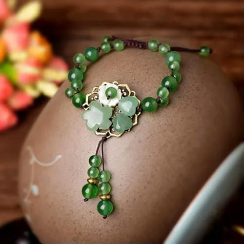 Grüne Jade Blume Armbänder Schmuck Talismane 925 Silber Natürliche Armreifen