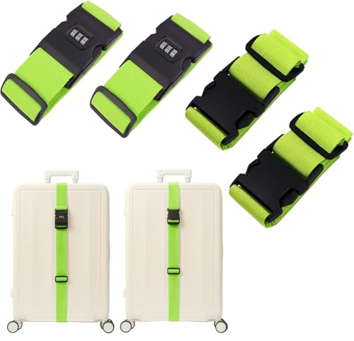 Sonwaha 2 Pezzi Cinghie per Valigie, Bagagli Imballaggio con Serratura a Combinazione Cintura Cinghie Valigia Regolabili Cintura Sicurezza per Bagagli per Valigia Bagaglio Borsa Da Viaggio Verde