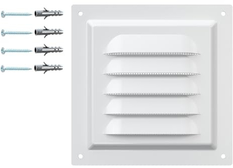 Grille de Ventilation Blanche – Acier Galvanisé avec Filet de Protection – Revêtement Polymère RAL9016 – Anticorrosion Mur ou Plafond – Carrée 125 x 125 mm – Usage Intérieur Extérieur.