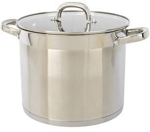 Salter Timeless 24cm Stockpot - Non-Stick Stainless Steel Cooking Pan, 9L, Includes Tempered Glass Lid & Steam Vent, Easy Carry Handles, Dishwasher Safe, Suitable for All Hobs Including Induction