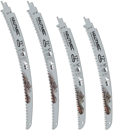 HAUTMEC 4PCS Fast Cutting Reciprocating Saw Blades 380mm & 300mm, Japanese Teeth Arc Edge Wood Pruning Saw Blades, 6TPI Heavy-Duty CRV Saw Blade for Branches, Logs, PVC Cutting – HTRSH25047