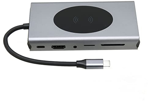 Denash USB C Hub 13 in 1 Multiport Adapter for Home Office Aluminum Gray 4K 30Hz HD Multimedia Interface VGA (Grey)