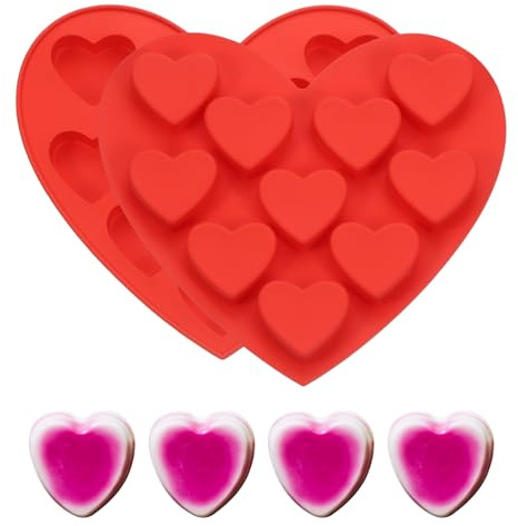 PATIKIL Molde De Corazón De Silicona, Molde De Chocolate 3D Corazón Amoroso Moldes De San Valentín Antiadherentes Para Hornear, DIY, Manualidades, Jabón - 2 Piezas (Rojo)