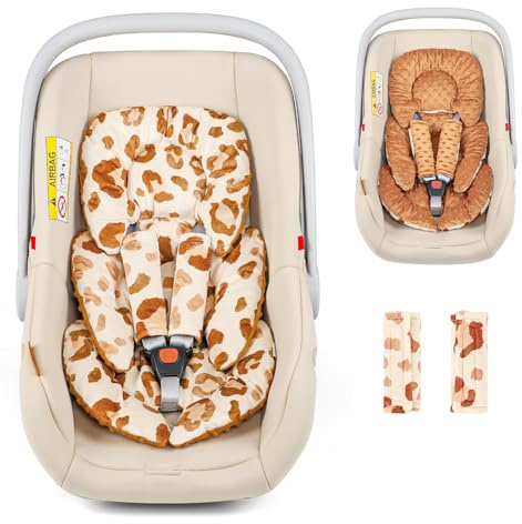 Infant Car Seat Insert Head and Body Support, GFU Reversible Newborn Insert for Carseat With Strap Pads, Soft Stroller Cushion Pillow Insert for Boys and Girls, Fits for Stroller, Swing, Leopard Print