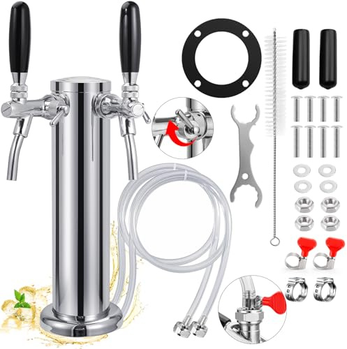 KGLHJDY new adjustable dual tap kegerator tower beer tap upgraded 3 draft dispenser keg 304 stainless steel core self closing faucet with pre assembled line kegerator parts kits