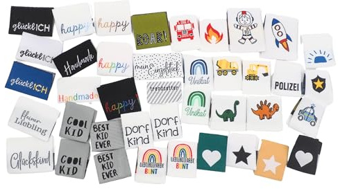 40 Weblabel Jungen Set,Dino,Polizei,Bagger,Feuerwehr,Webetiketten,Einnählabel,handmade Label,Weblabel mit Spruch,Etikett Einnähen,Nähen,DIY Etiketten,Nählabel,Textiletiketten,Nähzubehör,Geschenkidee