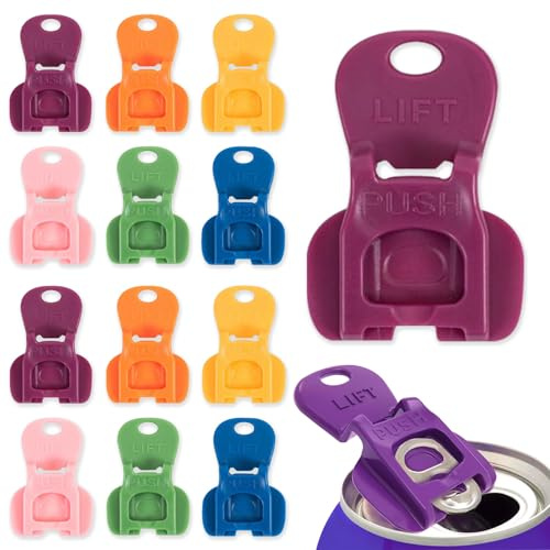 12Pcs Easy Can Tab Opener and Drink Protector Colored Beverage Ring Pull Opener Aid Beer Can Top Remover Leak Proof Plastic Cover Bottle Mouth Leak Proof Can Covers for Drinks Cans UK