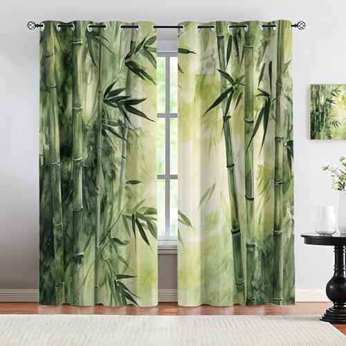 Bamboo Curtains for Living Room 63 Inch Long 2 Panels, Japanese Blackout Curtains for Bedroom, Bamboo Forest Window Drapes, Grommet Drapes 2 Panels Set