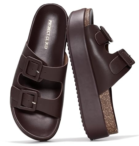 Project Cloud Platform Sandals Women - Plush & Soft Insole Wedge Slides for Women Footwear - Beach Essential Wedge Sandals for Women 2026 (Softy, DKCHOCLEA,8.5)