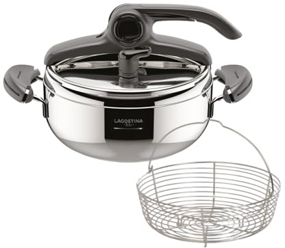 Lagostina Leggera, Pentola a Pressione con Cestello Incluso, Capacità 3,5 L | In Acciaio Inox, Fondo Irradial, Maniglie a Clip,Tecnologia Lagoeasy'up,Compatibile con Induzione