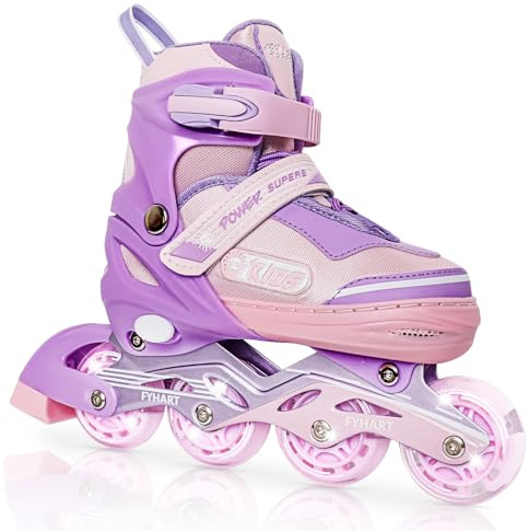 LIRENGUI Pattini in linea per bambina e ragazze, Regolabili pattini in linea a 4 ruote per bambini e adolescenti con ruote luminose per lo sport, Rosa Viola, Medium