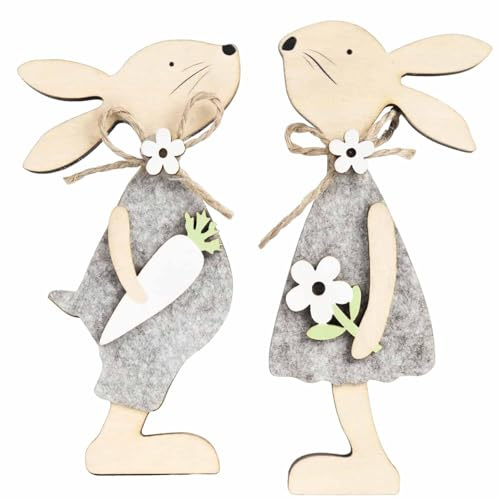2Pcs Easter Bunny Decorations, Easter Decorations, Wooden Bunny Table Decorations Home, Basket Fillers, Easter Gifts, Bunny Ornaments for Spring Home Office Decor
