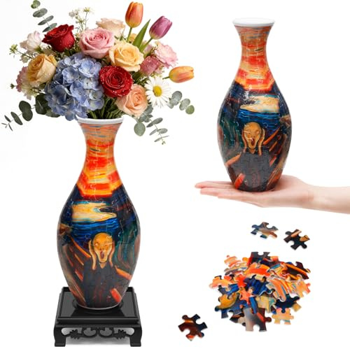 3D Puzzle für Erwachsene Bunte Vase DIY Bastelset - Entspannendes Puzzlespiel, 160 Teile, Einfacher Aufbau ohne Kleber, Moderne Dekoration als Geschenkidee für Zuhause (Schrei)