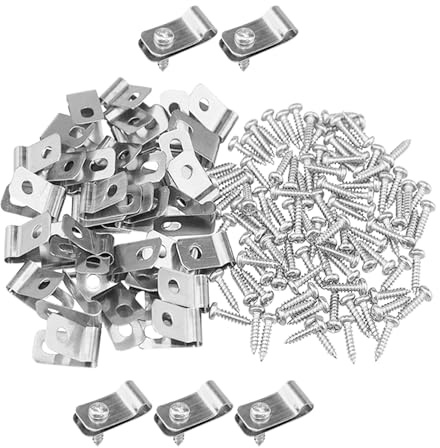 Lurrose 100 Clips Aluminium Vis pour Fixation de Clôtures Métalliques et Cages à Animaux, Pinces Serrage Clips pour Fil de Clôture et Grillage Rigide, Installation sur Poteaux Bois et PVC