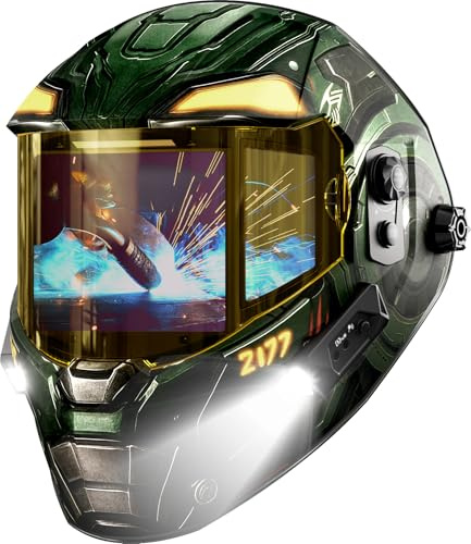 ANDELI Schweißhelm 2 LED + Gestensteuerung - Triple-View 3 Auto-Dunkel, LCD | True Color 1/1/1/1, 7 Sensoren, 1500mAh USB-C, 9 Speicher,Gradation, Schweißen & Schleifmodus, leicht, für MIG/WIG/MAG/E-Hand