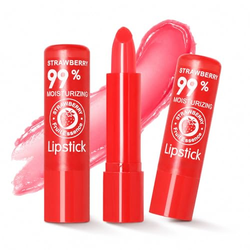 Magisk färgskiftande läppbalsam, 3-pack jordgubbsläppstift, fuktgivande läppbalsam, temperaturfärglänsande läppstift, långvarig fuktgivande, vattenbeständig (3PCS Röd)