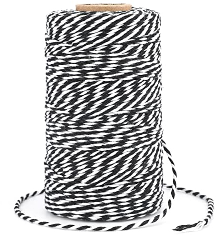 G2PLUS 100M Schwarz und Weiß Baumwolle Schnur, 2mm Geschenkschnur zum Einpacken von Geschenken, Bäcker Bindfäden Bastelschnur Dekokordel Schnur Perfekt für DIY Kunstgewerbe Gartenarbeit