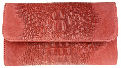 Flickiga handväskor äkta italienska mocka läder Croc kuvertväska, - Korall - W 26, H 15, D 3 cm (W 10.5, H 6, D 1.5 inches)