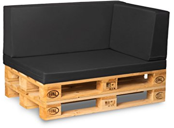 TexDeko Palettenkissen wasserabweisend 3TLG Palettensofa, Palettenpolster, Matratzenkissen (120x80x12cm) Schaumstoff für Europalette(inkl. Seitenkissen in Anthrazit mit wasserabweisendem Bezug)