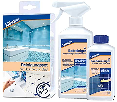 Lithofin KF Reinigungsset für Dusche und Bad - SET aus Lithofin KF Badreiniger 500ml + Lithofin KF Sanitärreiniger 250ml