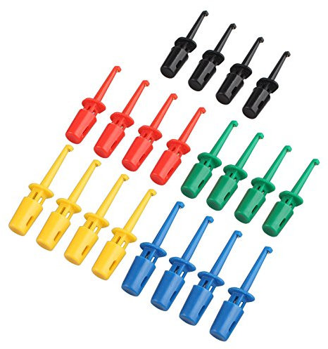 HALJIA 20PCS 5 Colors Multimeter Part Colorful Electrical Testing Hook Clip Grabber Test Probe Cable for Multimeter Wire Lead kit