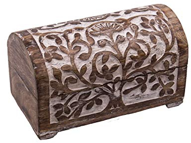 Kunstversteck Schatzkiste Schatztruhe Baum des Lebens white wash, massive Holz-Schatulle Dekobox 20,5 x 11 x 12,5 cm …