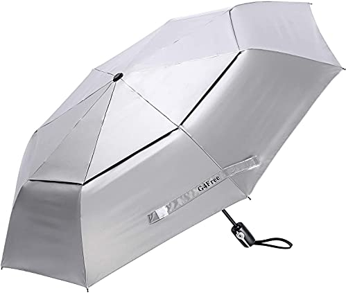 G4Free 42/46 Inch Travel Folding Umbrella Windproof Compact UPF 50+ UV Protection Double Canopy Silver Coating Sun Rain Umbrella