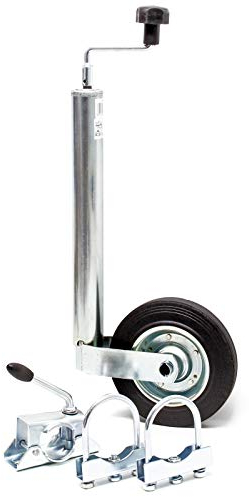 Wiltec Stützrad für Anhänger bis 362 kg ø48 mm, Bugrad inkl. Klemmhalter & Schellen, Abstellstütze mit pannensicheren Reifen