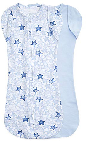 aden + anais essentials Easy Swaddle™ snug, Pucktuch aus 100% Baumwolle, Passt Sich dem Schlafstil des Babys an, Pucksack für Neugeborene, 0,5 TOG, 2er-Pack, 0-3 Monate, Twinkling Stars Blue