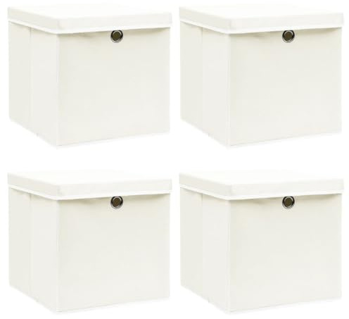 vidaXL 4x Aufbewahrungsbox mit Deckel Zusammenklappbar Spielkiste Regalkorb Faltkiste Korb Kinderbox Box Kiste Weiß 32×32×32cm Stoff