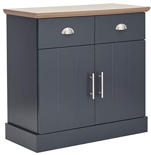 GFW Kendal Slate Blue and Oak Compact Sideboard, 2 Door 2 Drawer Storage Cabinet, Country Style Living Room and Dining Room Furniture