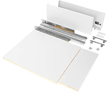 EMUCA Kompletta utdragslådor med mjuk stängning lådsats för kök eller badrum med brädor ingår, vit, modul 450 mm