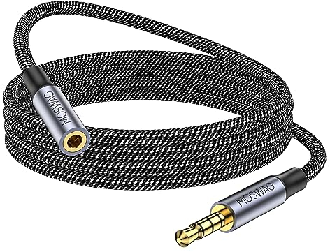 MOSWAG 6.6FT/2Meter 3.5mm Male to Female Extension Cable with Microphone Stereo Audio Adapter Nylon Braided Compatible for Home/Car Stereos Smartphones Headphones Tablets Media Players and More