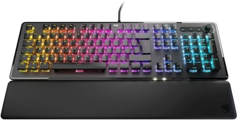 Roccat Vulcan II Max - Clavier de Jeu Optique et mécanique pour PC, Touches rétro-éclairées RGB Personnalisables et Repose-Poignets, interrupteurs Tactile Brown Titan II, Plaque en Aluminium, Noir