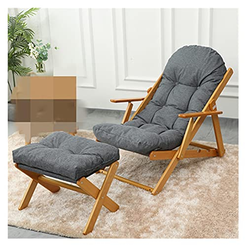 DUNAKE Liegestuhl Mit Kissen,Zero Gravity Klappstuhl Mit Fußstütze,Liegestuhl Deluxe übergroßer,Holz Klappstuhl klappbar Gartenliege Abnehmbarem Strandliege für den Strand, Garten, Balkon,Camping