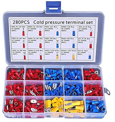 280 Stück Isolierte Gabelklemmen Rot Gelb und Blau U-Typ Drahtverbinder Elektrische Crimpklemme AWG 22-16 16-14 12-10 Steckverbinder-Sortiment-Kit