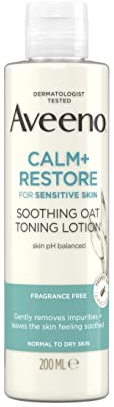 Aveeno Face Calm+Restore Soothing Oat Toning Lotion (1 x 200ml), Fragrance-Free Face Care with Prebiotic Oat & Calming Feverfew, Leaves Skin Ultra Refreshed, Suitable for Sensitive Skin