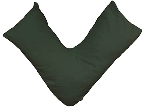 Dark Green V Shaped Pillow Case Cover Premium Polycotton Percale Plain Linen Back Neck Support Medical Nursing Pregnancy Orthopedic Decorative