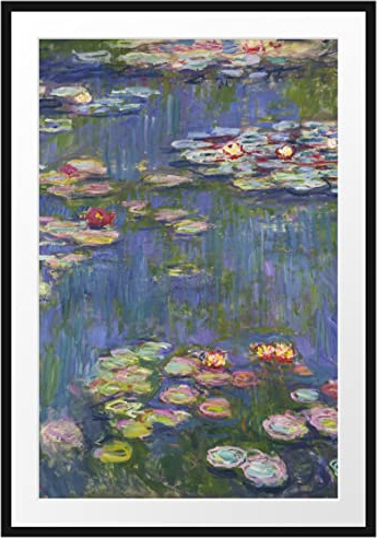Pixxprint Claude Monet - Seerosen Bilderrahmen mit Galerie-Passepartout, Format: 80x60cm, garahmt, hochwertige Leinwandbild Alternative