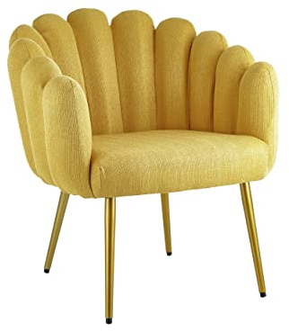 Baroni Home Fauteuil avec Dossier en Velours et avec Jambes dorées en Fer, Fauteuil rembourré pour Salon ou Chambre à Coucher, Cuisine ou Salle à Manger, Super Confortable, Jaune, 67x64x77 cm