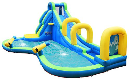 DREAMADE Parco Acquatico per Bambini, Castello Gonfiabile con Scivolo, Parete da Arrampicata e Piscina Ampia, da 4 a 12 Anni, Carico 120 kg, Interni ed Esterni, 477,5x366x242,5 cm (Senza Ventilatore)