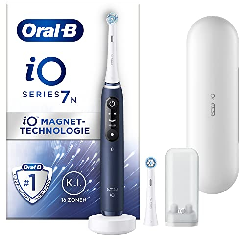 Oral-B iO Series 7 Elektrische Zahnbürste/Electric Toothbrush, 2 Aufsteckbürsten, 5 Putzmodi für Zahnpflege, Valentinstagsgeschenk für Ihn/Sie, Display & Reiseetui, Designed by Braun, sapphire blue