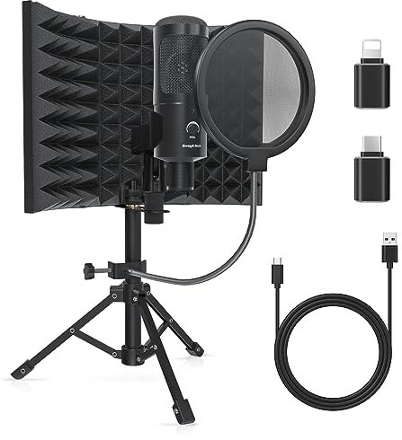 SwaykTech Microphone Studio d’Enregistrement avec Bouclier d’Isolation, Filtre Anti-Pop et Support Trépied Métal, Micro pour PC, Ordinateur Portable, Smartphone, Musique, Chant, Podcast
