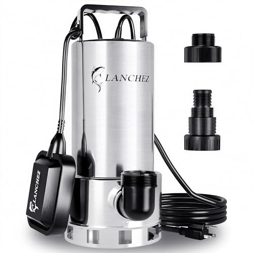 LANCHEZ 1.6HP Stainless Steel Sump Pump, 6000GPH High Flow Submersible Water Pump with Float Switch, Automatic Transfer Water Pump for Pool Basement Flooded Pit Sewage Sink Tub with 16ft Cord