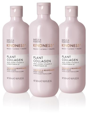Baylis & Harding Kindness + Plant Collagen, Rose Water & Coconut Milk Fragrance, 500 ml Cleanse & Rejuvenate Body Wash (Pack of 3) - Vegan Friendly